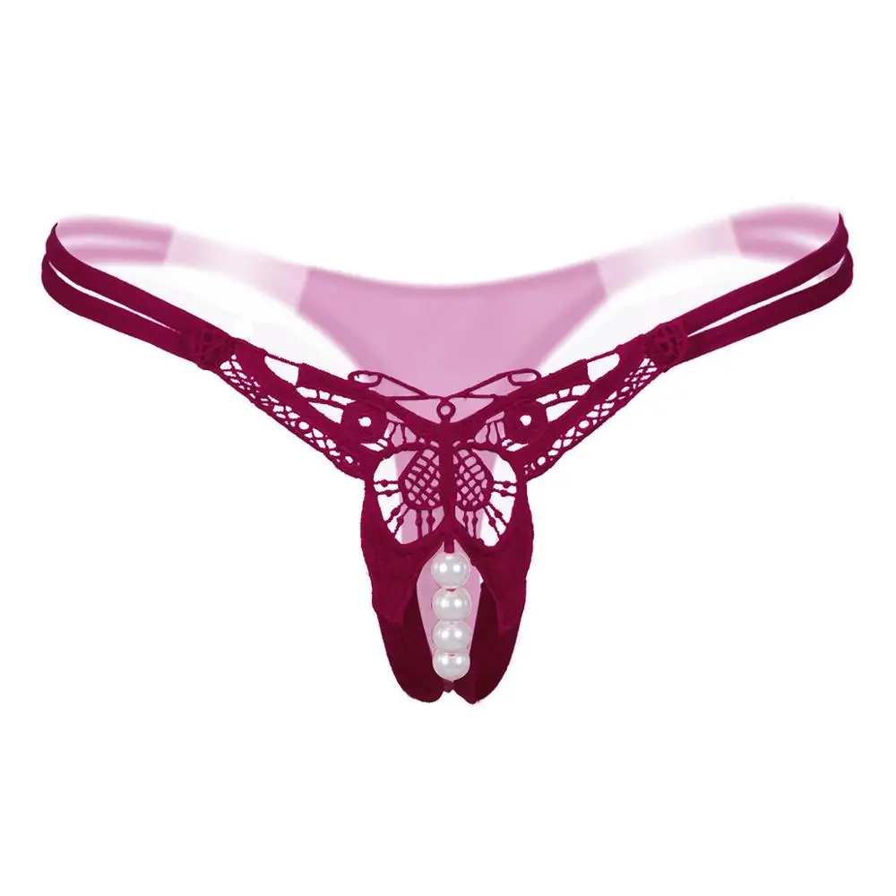 

Sexy ladies panties butterfly embroidery string pearl sexy temptation hollow open thong T pants