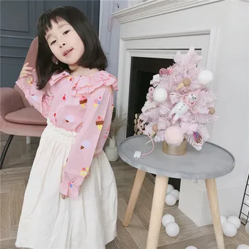 

Celveroso Spring/summer 2019 new girls ice cream cake pink girl heart shirt Long Sleeve Baby Girls Blouse Lotus Collar Girl Tops