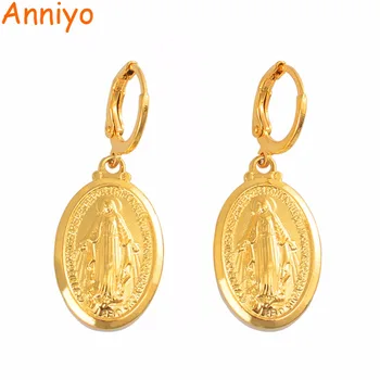 

Anniyo Virgin Mary Earrings Gold Color Trendy Religious Jewelry Gifts Wholesale Drop Earrings Our Lady For Women Girls #098406