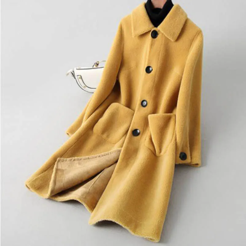 

Natural Sheep Shearing Fur Jacket Women Real 100% Wool Coat Women Coat 2019 Thick Winter Coat A100