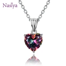 Подвески 16x8 мм Сердце разноцветный кулон ожерелья Модные женские подвески с цепочкой 925 серебряные ювелирные изделия вечерние подарки на Рождество