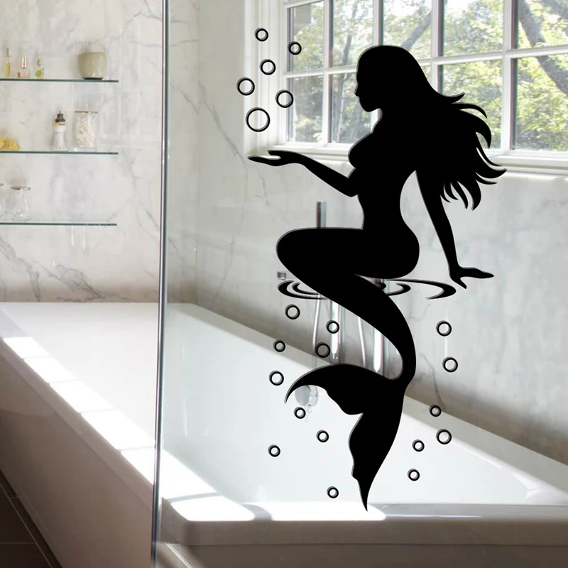 Русалка ПВХ наклейки на стену для украшения дома ванная комната стеклянные Обои Съемные водонепроницаемые обои для защиты окружающей среды