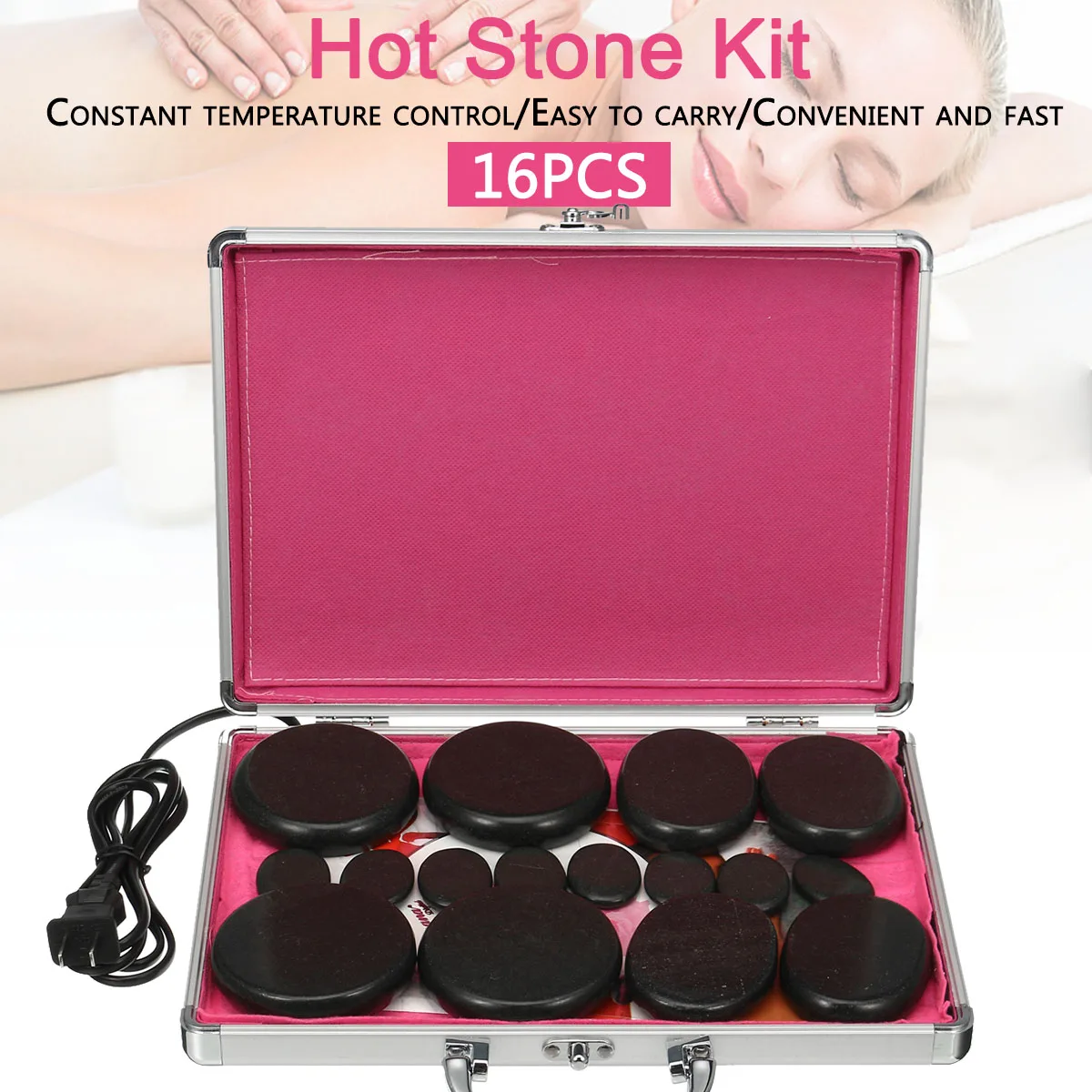 Koop 16 stks set Hot Stone Massage Set Heater Box Stress Rugpijn Gezondheidszorg Acupressuur Lava Basalt Stenen voor Gezondheidszorg