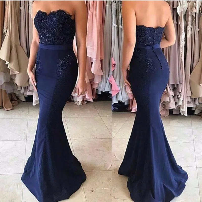 

Katristsis d Navy Blue Lace Appliques Off the Shoulder Mermaid Bridesmaid Dresses Long Vestido De Festa Maid Of Honor Dress