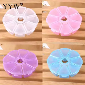 

Boxes Mini 8 Grids Rhinestone Gems Plastic Box Plastic Flower Round Storage Box Case Jewelry Bead Clear Organizer 107x27mm