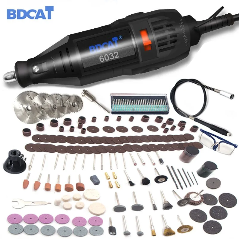 BDCAT 180 Вт Dremel Электрический Роторный шлифовальный инструмент Мини дрель шлифовальная гравировка полировальная машина с 207 шт аксессуары для силовых инструментов