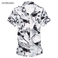 Новинка, стильная мужская рубашка с короткими рукавами с цветочным принтом, модная повседневная тонкая короткая рубашка с рисунком, мужская хлопковая рубашка больших размеров, M-7XL