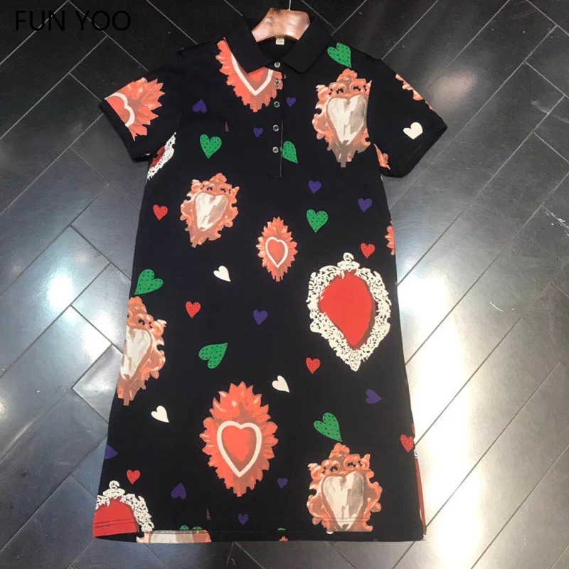 

2019 Female Summer Shirt Dress Plus Size Straight Turn-Down Collar Knee-Length Short Sleeve Cotton Print Casual High Street