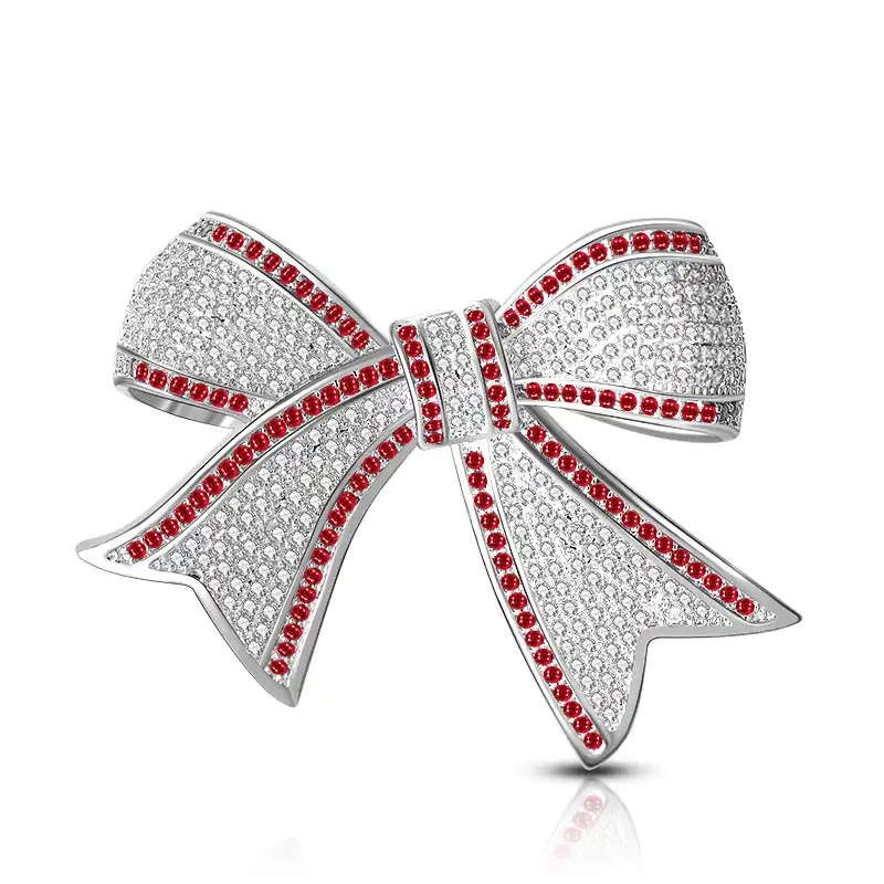 Luxury Red Rhinestone Wedding Bow Knot Brooch Pin Dress Sash Pins