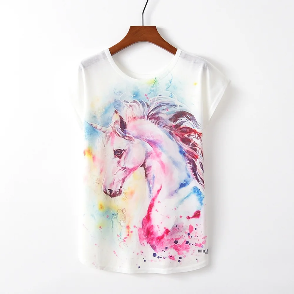 Summer Autumn Women T-Shirts for Girls Harajuku Kawaii Cute Style Bird Print Loose T-shirt New Casual Lady Short Sleeve Tops Tee - Цвет: M041 Unicorn