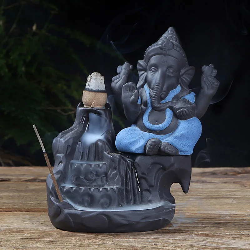 Слон Бог обратного потока кадило фиолетовая глина Ганеша статуя Будды низар буддизм обратного потока ладан горелки дзен чай домашнее животное Декор