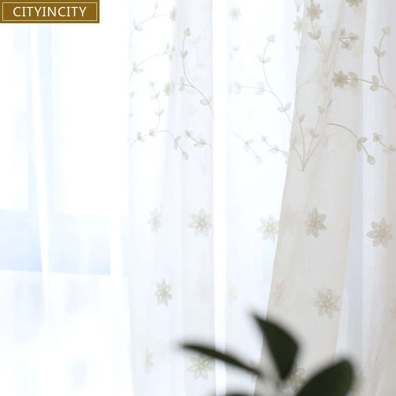 

CITYINCITY Embroidered White Curtains For livingroom Voile Children girls Tulle Curtain for Kitchen and Bedroom Customized