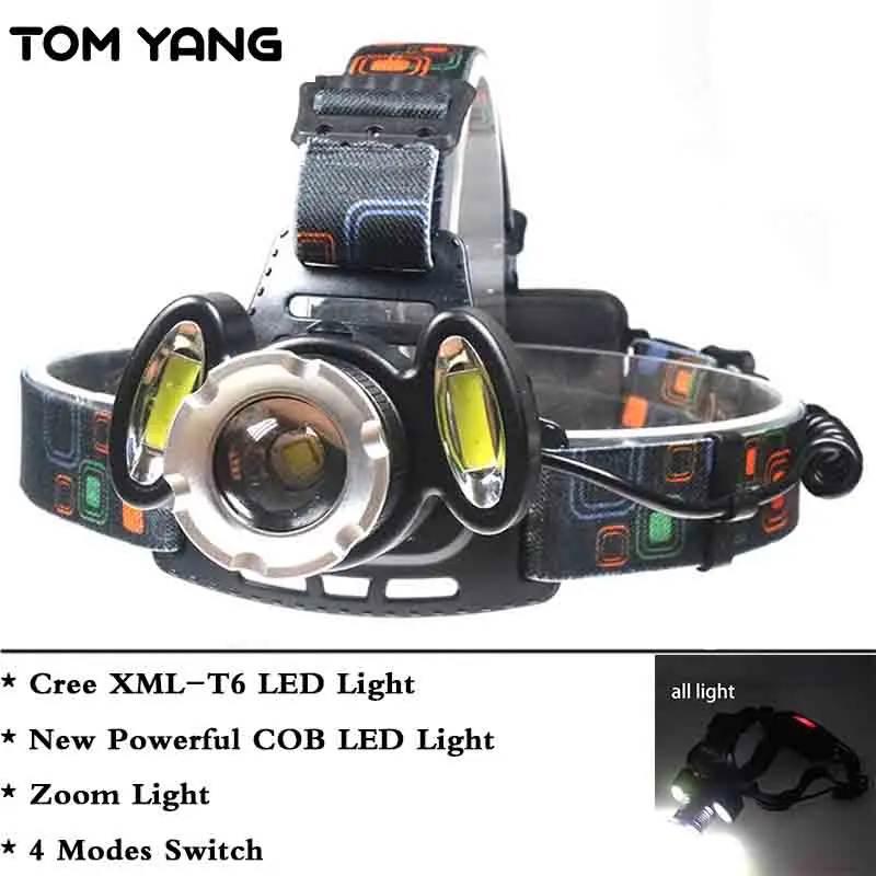 

TOM YANG Powerful COB LED Headlight Cree XML-T6 Zoomable Headlamp Light 4 Modes Lamp Lantern Waterproof Zoom Camping LED Zaklamp