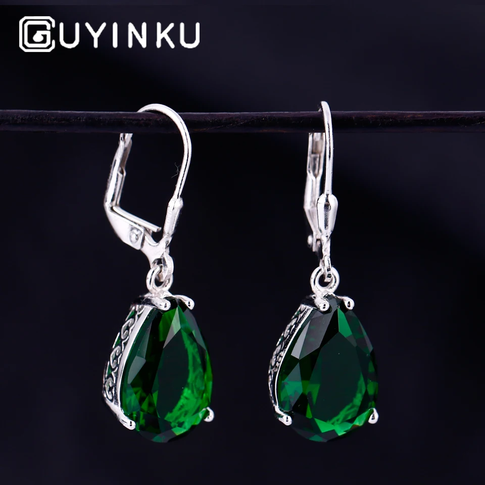 Женские серьги клипсы с голубым топазом GUYINKU из настоящего серебра 925 пробы