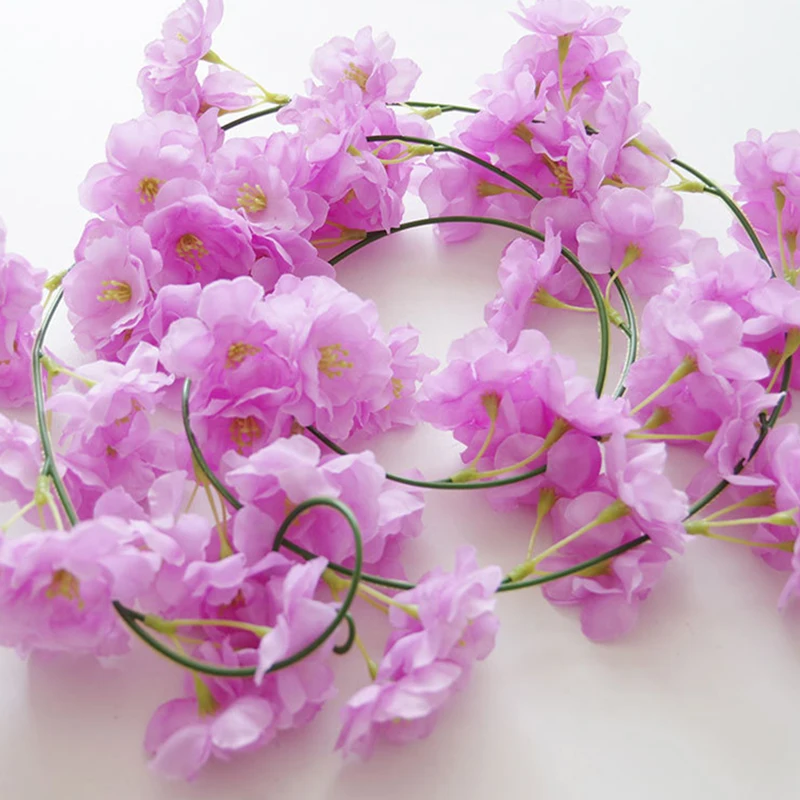 200 см Вишневое украшение для свадебной арки из ротанга лоза Искусственные цветы вечерние домашний декор Шелковый Плющ настенный венок - Цвет: Light Purple