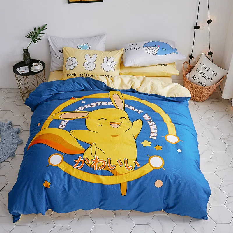 Boys Girls Pikachu Bedding Set/Child Twin Queen Christmas Beddings/Kid Cartoon Anime Cartoon