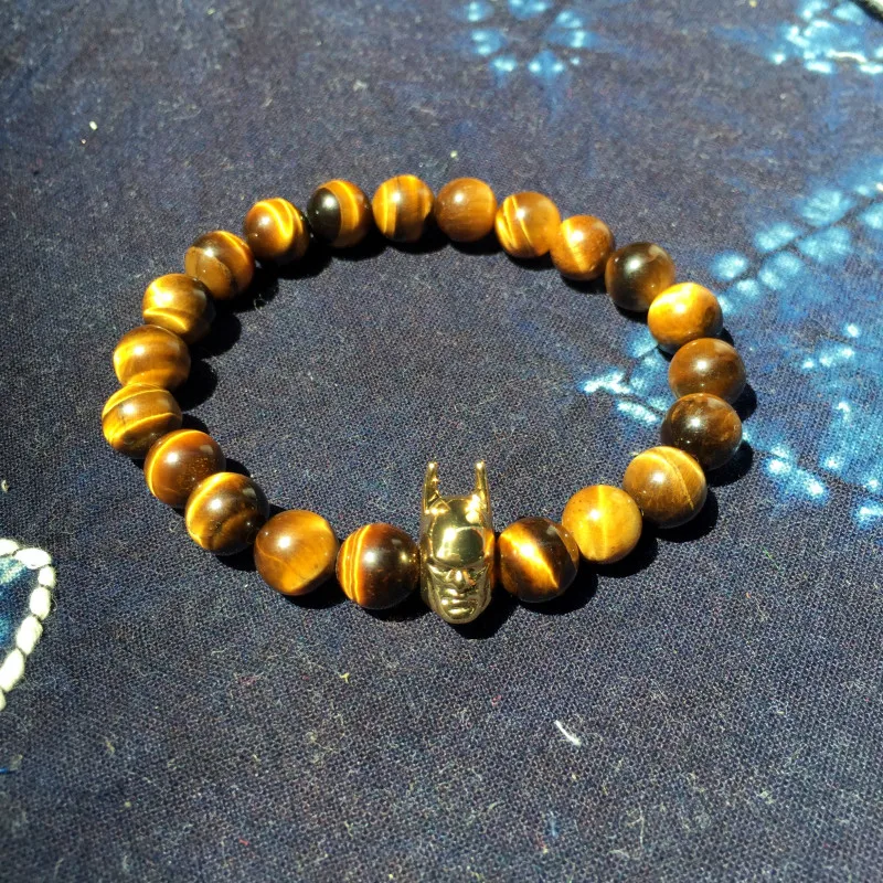 Mcllroy Batman Charms Pulseras mujer Batman Head Bead Buddha Bracelet Natural Stone Tiger Eye Stones Men and Women Bracelets