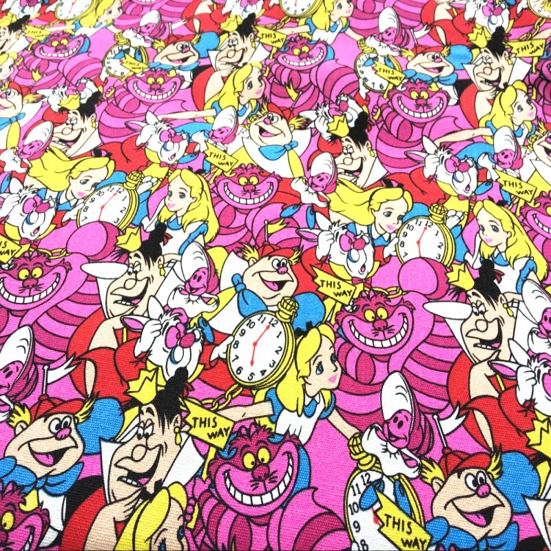 

Cotton Canvas Fabric 90 * 143cm Alice in Wonderland printed cartoon picture DIY handmade patchwork children Shoe school curtain