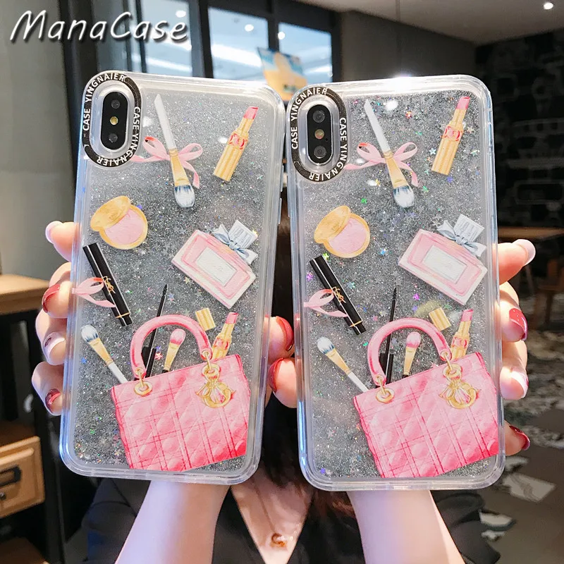 

Cute Fashion Cosmetic Silver Star Liquid Quicksand Phone Case For iPhone X XS MAX XR 6 6s 7 8 Plus For TPU Back Cover Cases