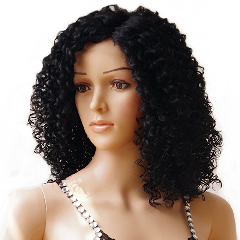 s noilite 40cm Medium Kinky Curly Bob Lace Front Wig Heat Resistant 100