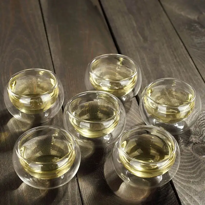 double walled glass tea cup 50ml*6pcs,Double Layer Glass Tea cup,pint glass cup