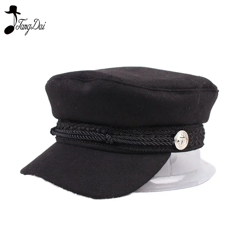 

Women Autumn Winter Octagonal Hats Female Imitation Wool Newsboy Caps Solid Color Button Military Baseball Cap Lady Flat Berets