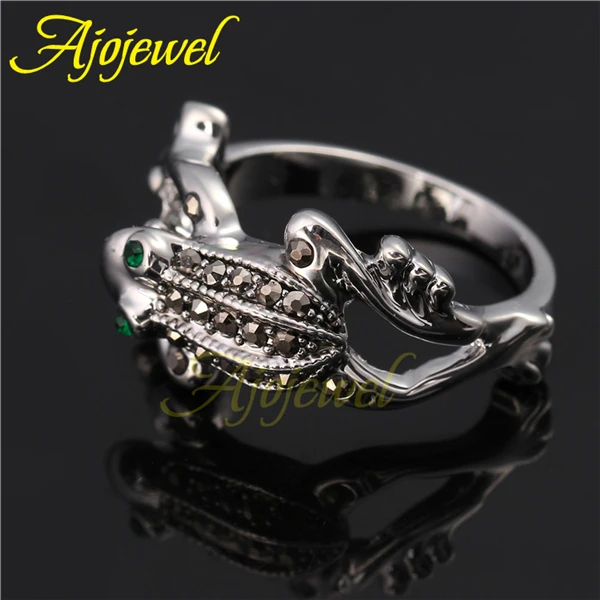 Бренд Ajojewel, зеленые Кристальные черные стразы, прыгающие кольца с лягушкой, ювелирные изделия, модное кольцо с животными, размер 7,8, 9