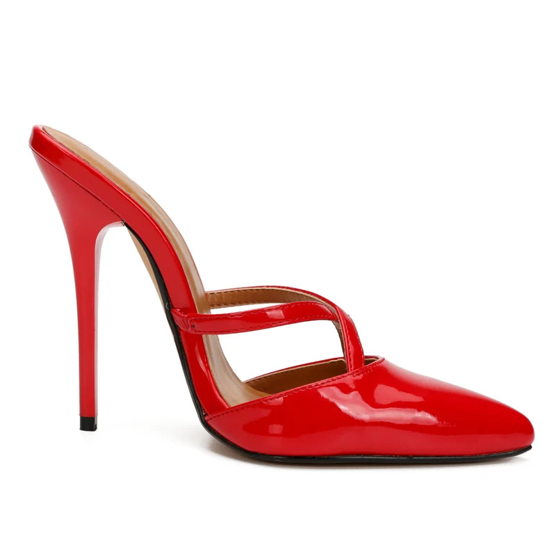 Пикантные шлепанцы на очень высоком каблуке 13 см размера плюс 48; женские модные туфли без задника с острым носком; цвет красный, черный; летние туфли; женские босоножки