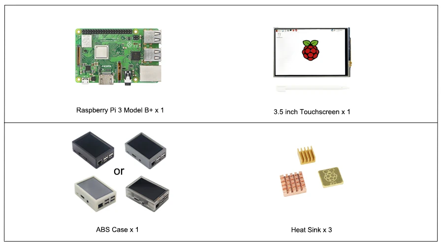 Raspberry Pi 3 Model B+ 3,5 дюймовый сенсорный ЖК-дисплей+ ABS чехол+ 32 ГБ sd-карта+ 3A адаптер питания+ радиаторы+ HDMI для RPI 3B Plus