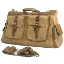 2019 Fashion Vintage Crazy Horse Leather Canvas Luggage Travel Bags Men's Large Capacity Duffel Bags Overnight Bag Weekend bag