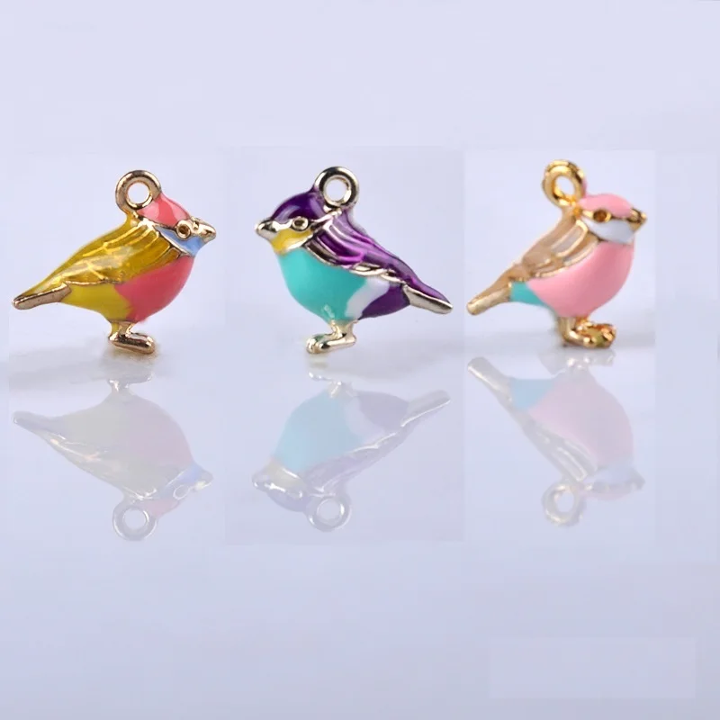 

10pcs Fashion alloy Enamel 3D bird charms metal magpie swallow birdie pendants for DIY necklace earring charms jewelry making