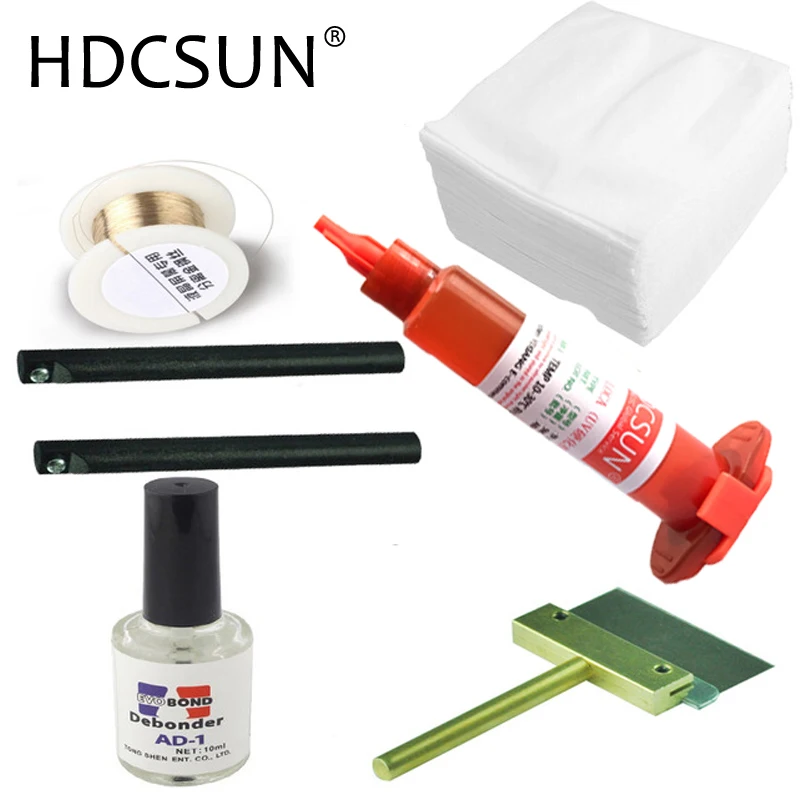 

6 in 1 LOCA UV glue tp-2500 with Glue Remover Dispergator with scraper and Golden Cutting Wire and clean clothes wipes