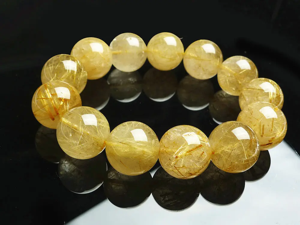 

002013 Natural Brazil Golden Rutile Quartz Crystal Businessman Bracelet AAA