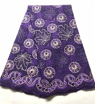 

Graceful design African embroidery cotton lace fabric with rhinestones Swiss voile lace material VCH12 (5yards/pc) free shipping