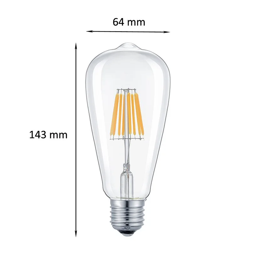 E27 светодиодный 220 V 4 Вт 6 Вт 8 Вт Светодиодный светильник ST64 Edison старинная лампочка COB домашнего освещения спальня люстра лампа ампула ретро украшения