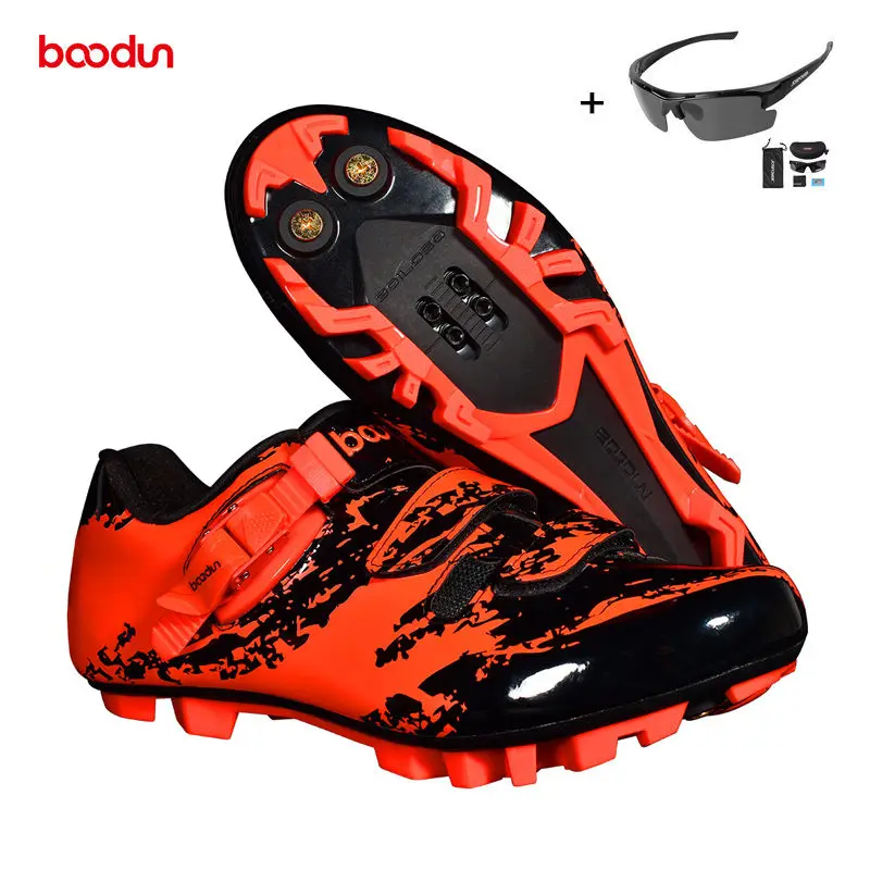 red with glasses Велосипедные перчатки марки BOODUN обувь мужская велосипедная обувь дышащая MTB Нескользящая велосипедная обувь Спортивные Гонки sapatilha ciclismo самозакрывающиеся кроссовки - Цвет: red with glasses