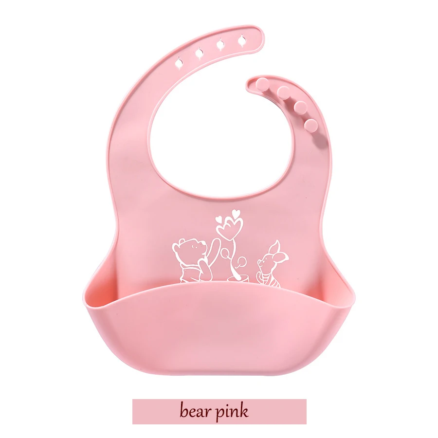 Безопасные Мягкие силиконовые детские нагрудники для кормления, столовые приборы с принтом, яркие цвета, Детские Водонепроницаемые Мультяшные нагрудники для новорожденных, T0131 - Цвет: bear pink
