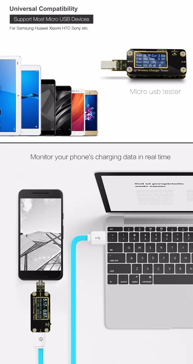 QI Беспроводное зарядное устройство Micro USB тестер напряжения Амперметр SAMSUNG S8 S6 Edge