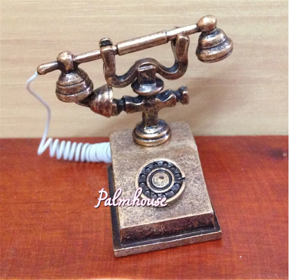 1/12 Doll House Furniture Miniature Retro Phone Vintage Telephone White and Gold Hot Sale