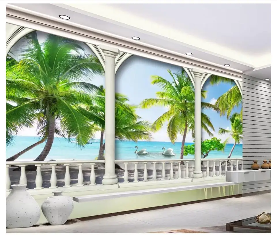 

Custom photo wallpaper for walls 3 d Mediterranean murals Seaside landscape tree 3D TV background wall papers for living room