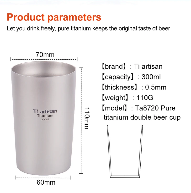 Caneca de Café Copo de Acampamento ao ar Acampamento de Titânio Caneca de Chá Copo de Cerveja Dupla de Viagem ao ar Caneca Livre Puro Beber Parede Equipamentos 300ml 4 Louça para ar livre