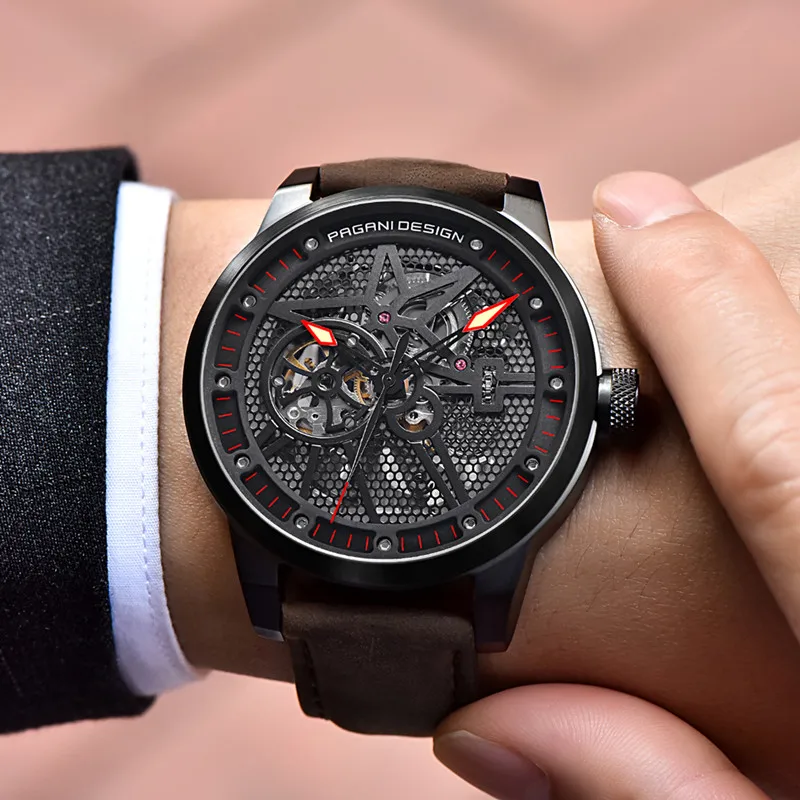 Модные Роскошные Брендовые Часы Pagani Leather Tourbillon автоматические мужские часы