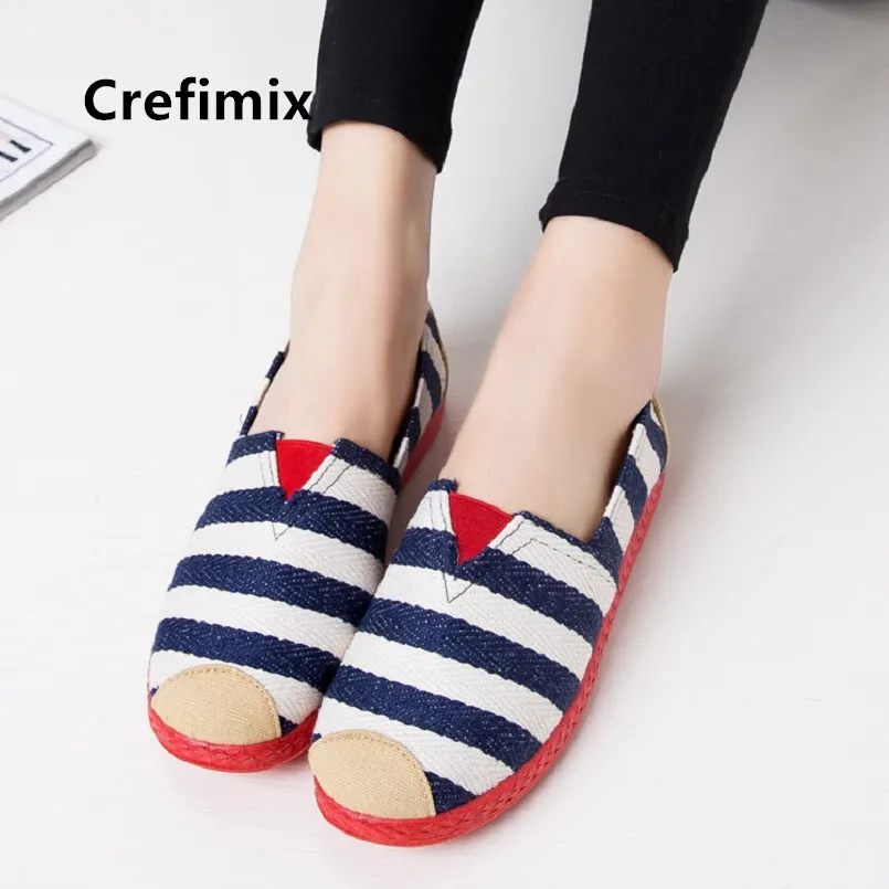 

Women Fashion Comfortable Light Weight Blue Stripe Slip on Flat Shoes Lady Casual Dance Shoes Chaussures Plates Femmes E5201b