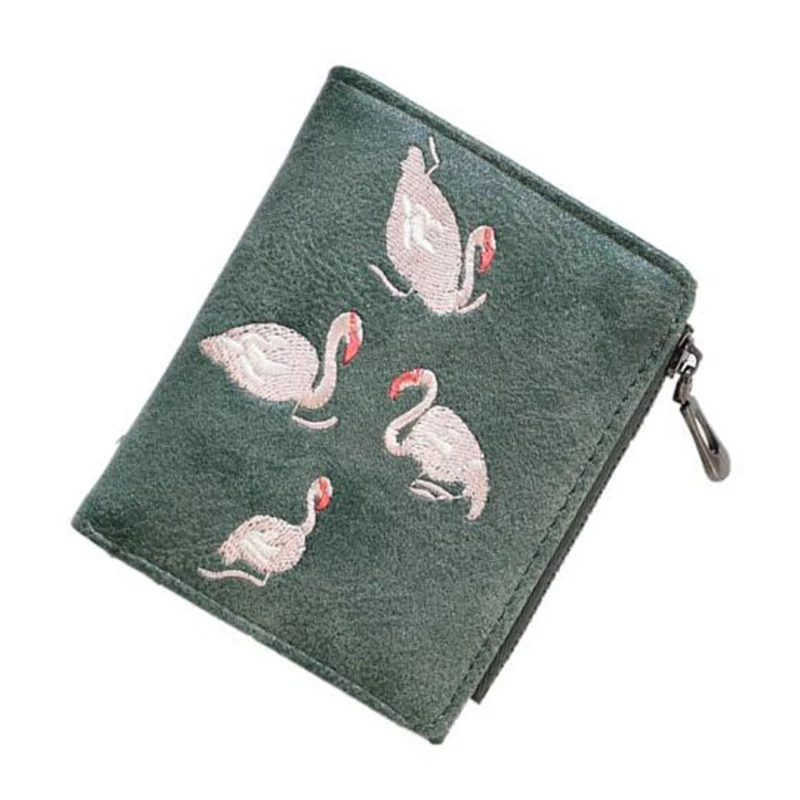 

Ins Flamingo Embroidery Short Purse Women Cute Mini Folding Wallets Animal Coin Purse Pu Leather Card Holder Girls