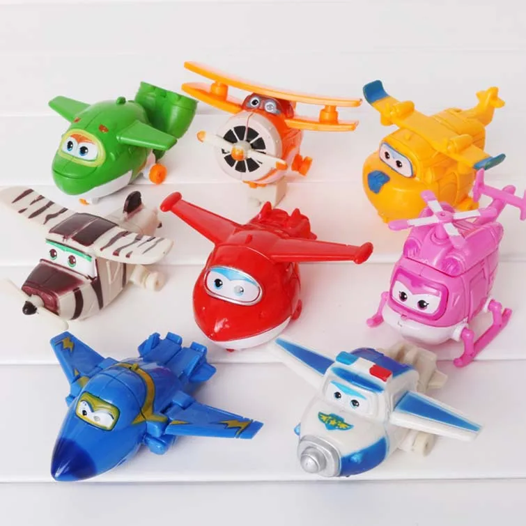 

8pcs/lot Super Wings Mini Airplane ABS Robot Action & Toy Figures Super Wing Transformation Jet Animation for Christmas Gift