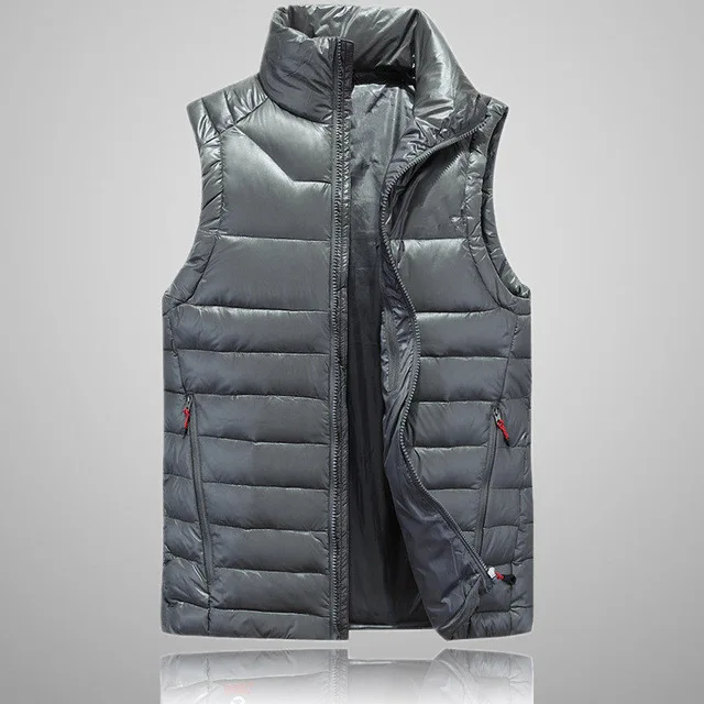 Winter Mens Down Vest Solid Color With Pockets Stand Collar Waistcoat