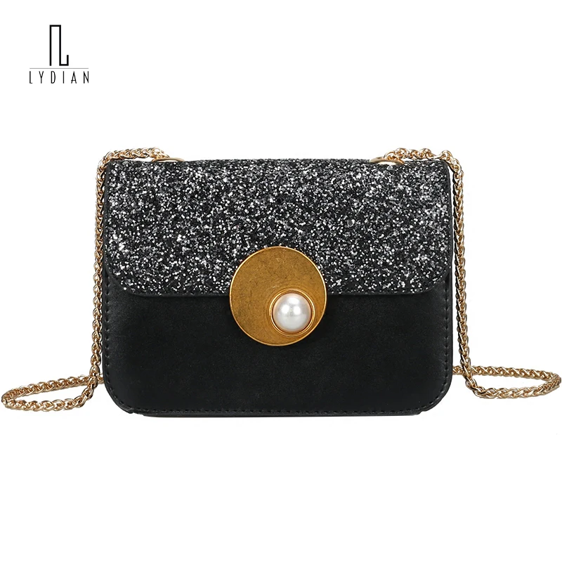 

Lydian Shiny Mini Totes New Spring Women Bag Pearls Day Clutch Chain Pu Leather Shoulder Messenger Bag Totes Purse Flap Handbags