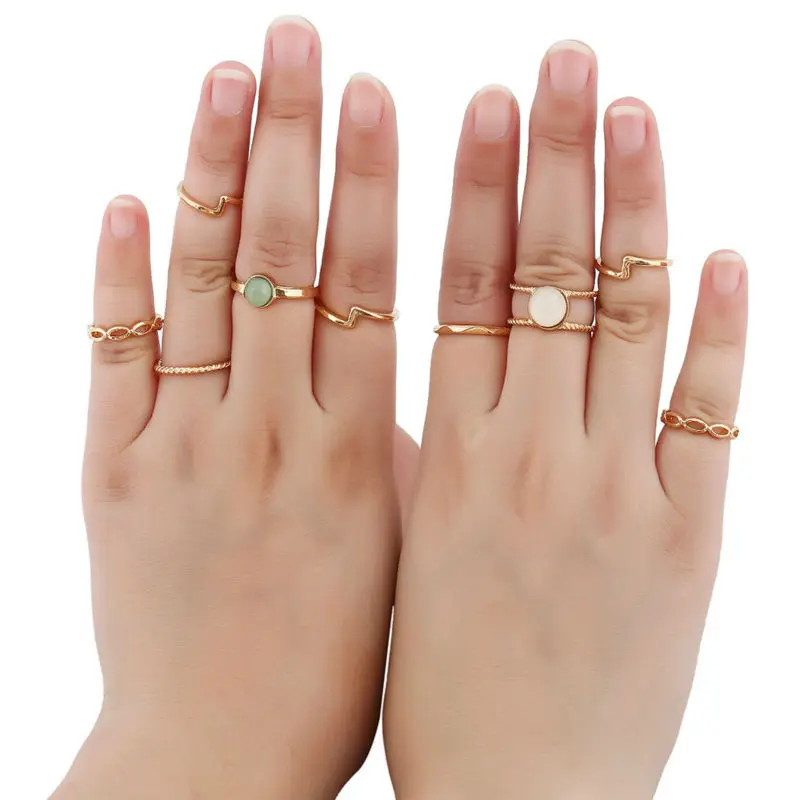 Joyme Hot Fashion Vintage 9PCS/set Ring Set Punk Gold Color Stone Rings