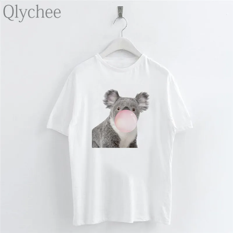Женские футболки Qlychee Harajuku Koala Balloon с вырезом лодочкой и коротким рукавом летние