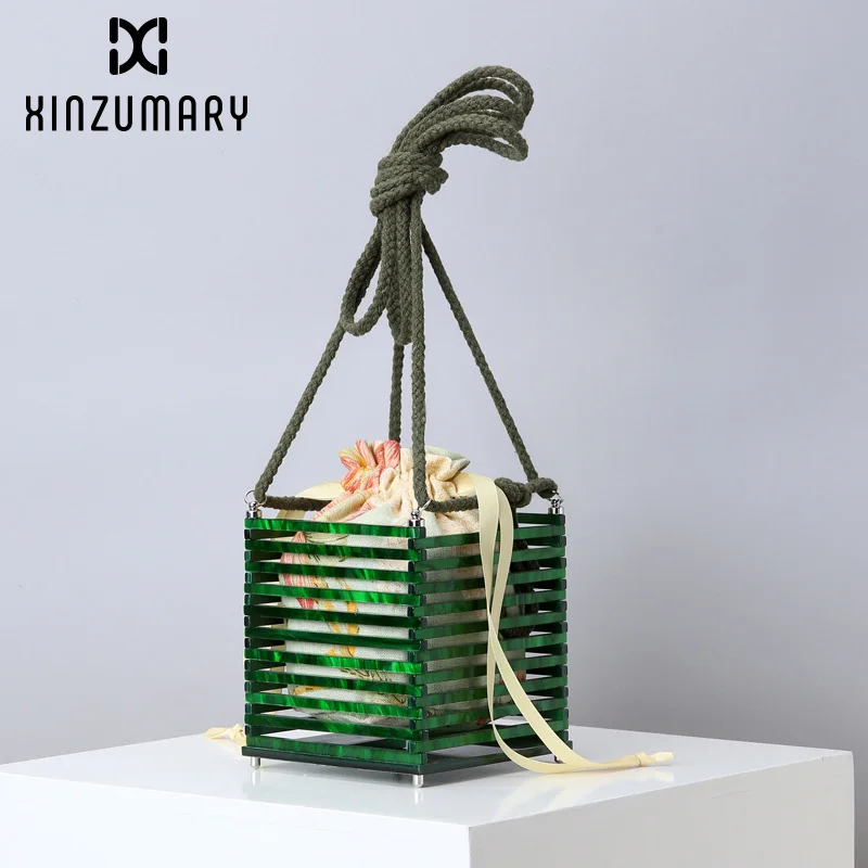 

2019 Fashion acrylic Women Evening bags handbag beach hand-made cage bag drawstring with demolition hollow Crossbody bags Purse